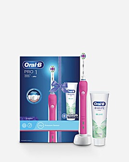 Oral-B Pro1 650 Pink Electric Toothbrush & Toothpaste Set