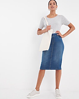 Amber Mid Blue Pull-On Stretch Denim Tube Skirt
