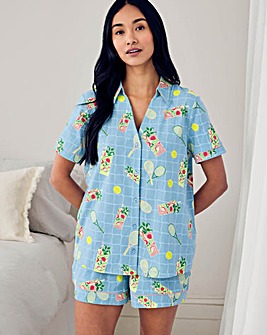 Chelsea Peers Organic Cotton Pyjama Shorts Set Tennis & Cocktails Print