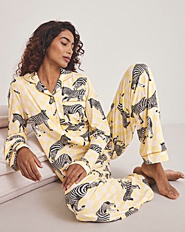 Chelsea Peers Classic Button Up Pyjama Set Zebra Checkerboard Print