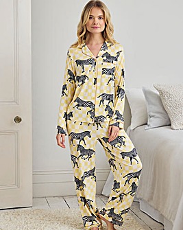 Chelsea Peers Classic Button Up Pyjama Set Zebra Checkerboard Print