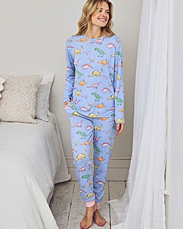 Chelsea Peers Classic Crew Neck Pyjama Set Dinosaur Print