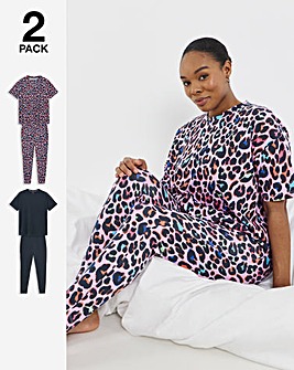 Pretty Secrets (2 Pack) Value Pyjama Legging Sets Leopard/Black
