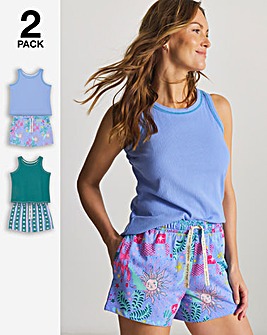 Pretty Secrets (2 Pack) Rib Vest Pyjama Short Sets