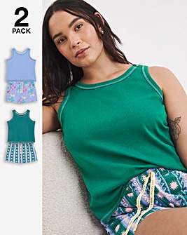Pretty Secrets (2 Pack) Rib Vest Pyjama Short Sets