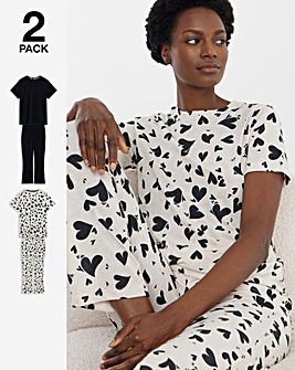 Pretty Secrets (2 Pack) Value Pyjama Sets Heart Print/Black