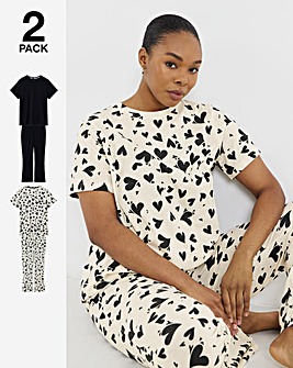 Pretty Secrets (2 Pack) Value Pyjama Sets Heart Print/Black