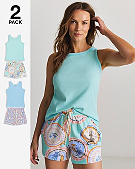Pretty Secrets (2 Pack) Rib Vest Pyjama Short Sets