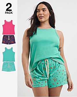 Simply Be (2 Pack) Ribbed Vest Pyjama Short Sets