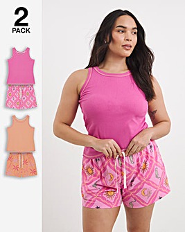 Pretty Secrets (2 Pack) Ribbed Vest Pyjama Short Sets