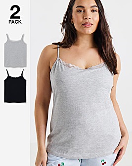 Pretty Secrets (2 Pack) Pyjama Sleep Vest Tops Black/Grey Marl