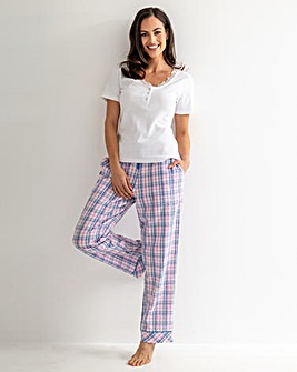 Pour Moi Ribbed Henley Tshirt And Seersucker Trousers PJ Set