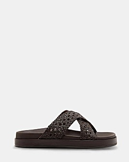 Nobodys Child Brown Weave Cross Strap Sliders - Standard Fit (D)