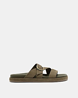 Nobodys Child Green Leather Chunky Suede Sliders - Standard Fit (D)