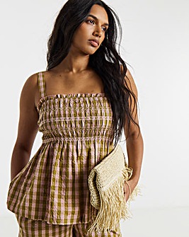 Gingham Shirred Detail Square Neck Cami