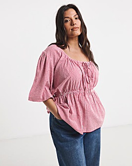 Red Check Short Sleeve Blouse