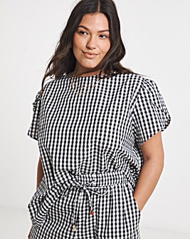 Mono Gingham Petal Sleeve Boxy Top