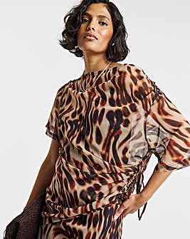 Animal Print Draped Chiffon Top