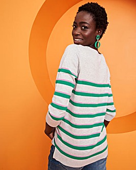 Grey Multi Stripe Crew Neck Jumper