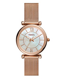 Fossil Carlie Rose Gold Mesh Watch