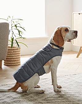 Quilted Pet Coat with Water Resistant Wax Finish and Borg Lining - Slate