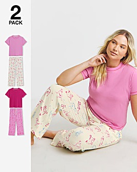 Simply Be (2 Pack) Ribbed T-Shirt Pyjama Sets