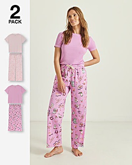 Simply Be (2 Pack) Cotton Ribbed Top Howdy Holidays Pyjama Sets Multi