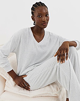 Pretty Secrets Supersoft Stripe V Neck Wide Leg Lounge Set
