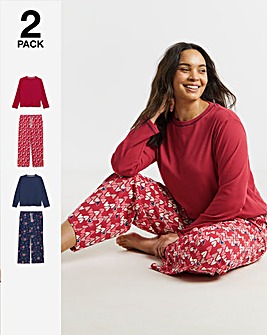 Simply Be (2 Pack) Ribbed Top Pyjama Sets
