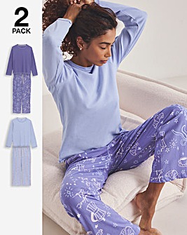 Simply Be (2 Pack) Breakfast Club Ribbed Pyjama Sets