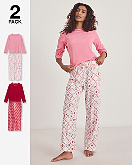 Simply Be (2 Pack) Christmas Ribbed Pyjama Sets