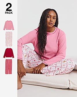 Simply Be (2 Pack) Christmas Ribbed Pyjama Sets
