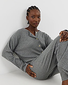 Figleaves Supersoft Rib Knit Button Lounge Set Charcoal