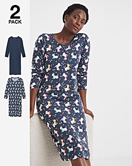 Pretty Secrets (2 Pack) Christmas Scottie Dog Value Midi Nighties