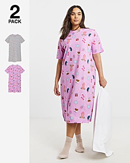 Simply Be (2 Pack) Value Nighties Christmas Print