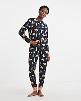 Chelsea Peers Jersey Crew Neck Christmas Dog Print Pyjama Set
