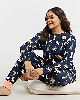 Chelsea Peers Jersey Crew Neck Christmas Dog Print Pyjama Set