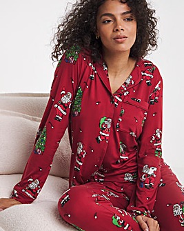 Chelsea Peers Jersey Button Up Christmas Print Pyjama Set