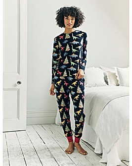 Chelsea Peers Jersey Crew Neck Christmas Dinosaur Print Pyjama Set