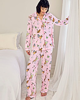 Chelsea Peers Classic Button Up Pyjama Set Cocktail Animals Print