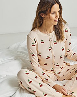Chelsea Peers Cardigan Ribbed Long Pyjama Set Cherry Print