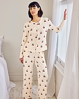 Chelsea Peers Cardigan Ribbed Long Pyjama Set Cherry Print