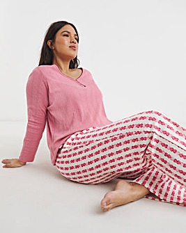 Pretty Secrets Henley Top Pointelle Pyjama Set Heart Stripe