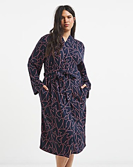Pretty Secrets Soft Knit Heart Print Dressing Gown Navy