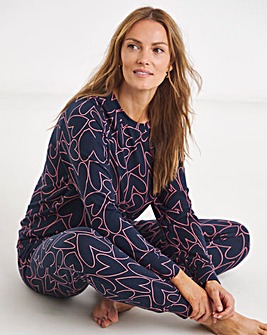 Pretty Secrets Soft Knit Crew Neck Heart Print Pyjama Set Navy