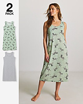 JD Williams (2 Pack) Value Midi Nighties Zebra/Grey