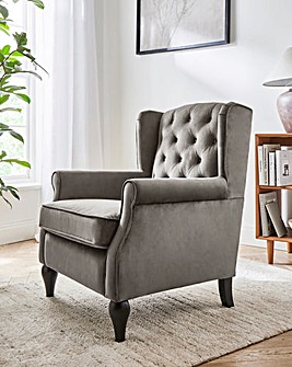 Bailey Velvet Button Back Wingback Armchair