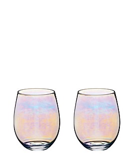 BarCraft Set of Two Iridescent Glass Tumblers