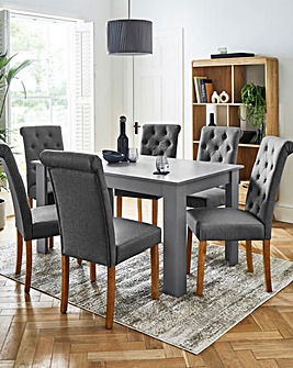 Dakota 6 Seater Dining Table with 6 Ava Button Back Chairs