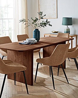 Oslo Panel End Dining Table with 6 Etta Faux Leather Chairs